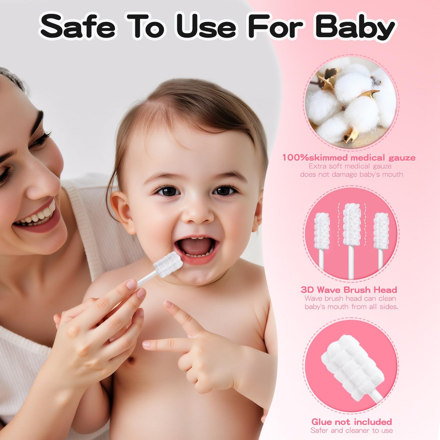 RoseFish 50Pcs Baby Tongue Cleaners (0-36 Months) – Disposable, No Glue