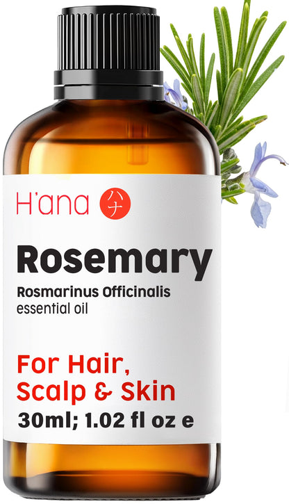 H'ana Rosemary Essential Oil - 1.02 Fl oz | Hair, Skin, Diffuser & DIY Craft