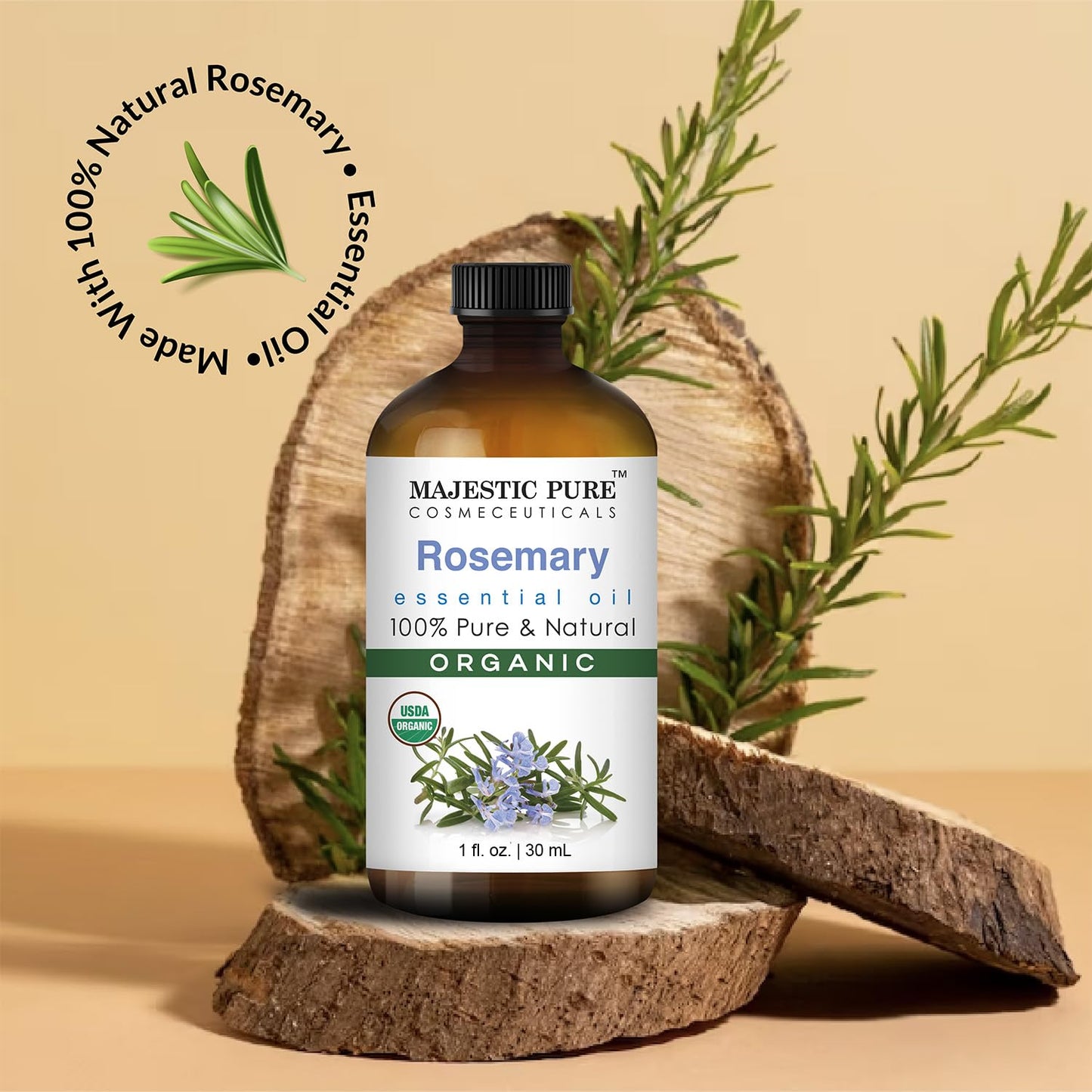 Majestic Pure Organic Rosemary Essential Oil - 100% Pure, 1 fl oz