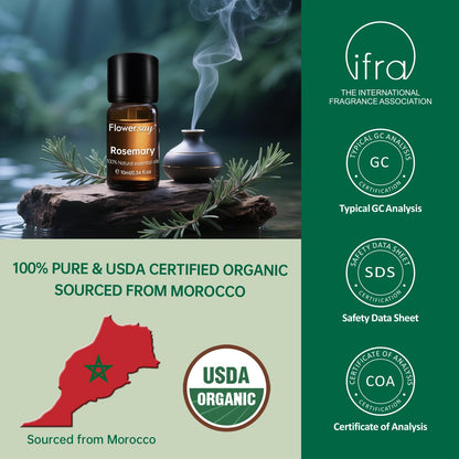 Rosemary Essential Oil for Hair Growth – 100% Pure, Organic, USDA Certified (10ml)