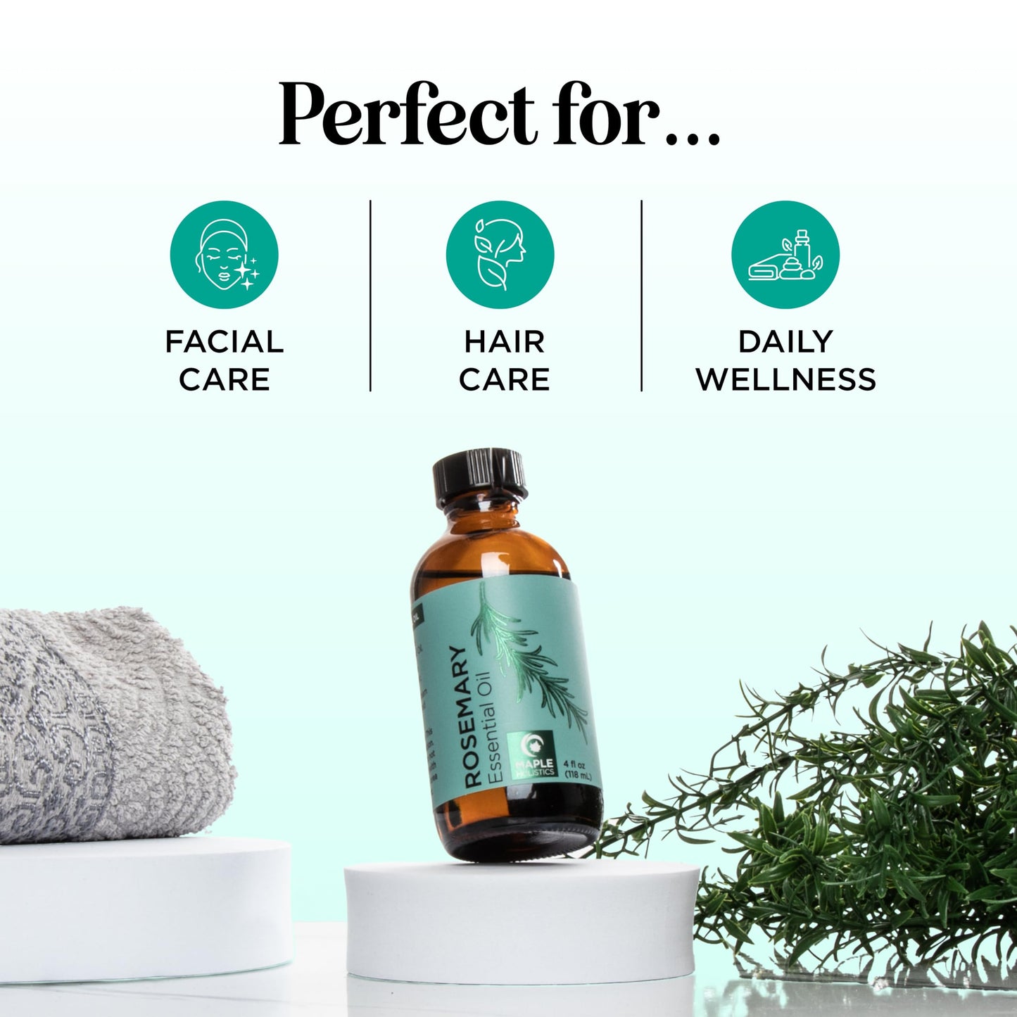 Pure Rosemary Essential Oil with Dropper - Undiluted 4oz for Hair, Skin & Nails