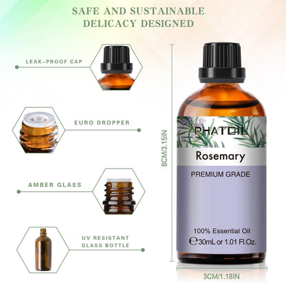 Rosemary Essential Oil 30ml | PHATOIL Premium Aromatherapy Oil for Diffusers, DIY Soap & Candles
