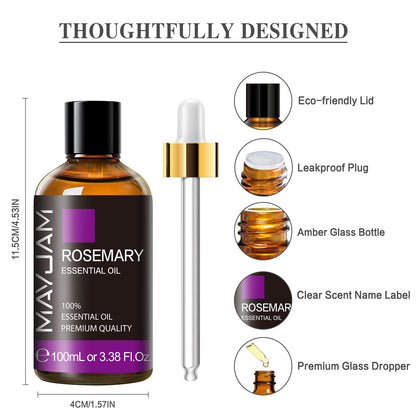 Rosemary Essential Oil with Dropper – MAYJAM Pure Rosemary Oil 3.38 fl oz | Aromatherapy & Diffusers