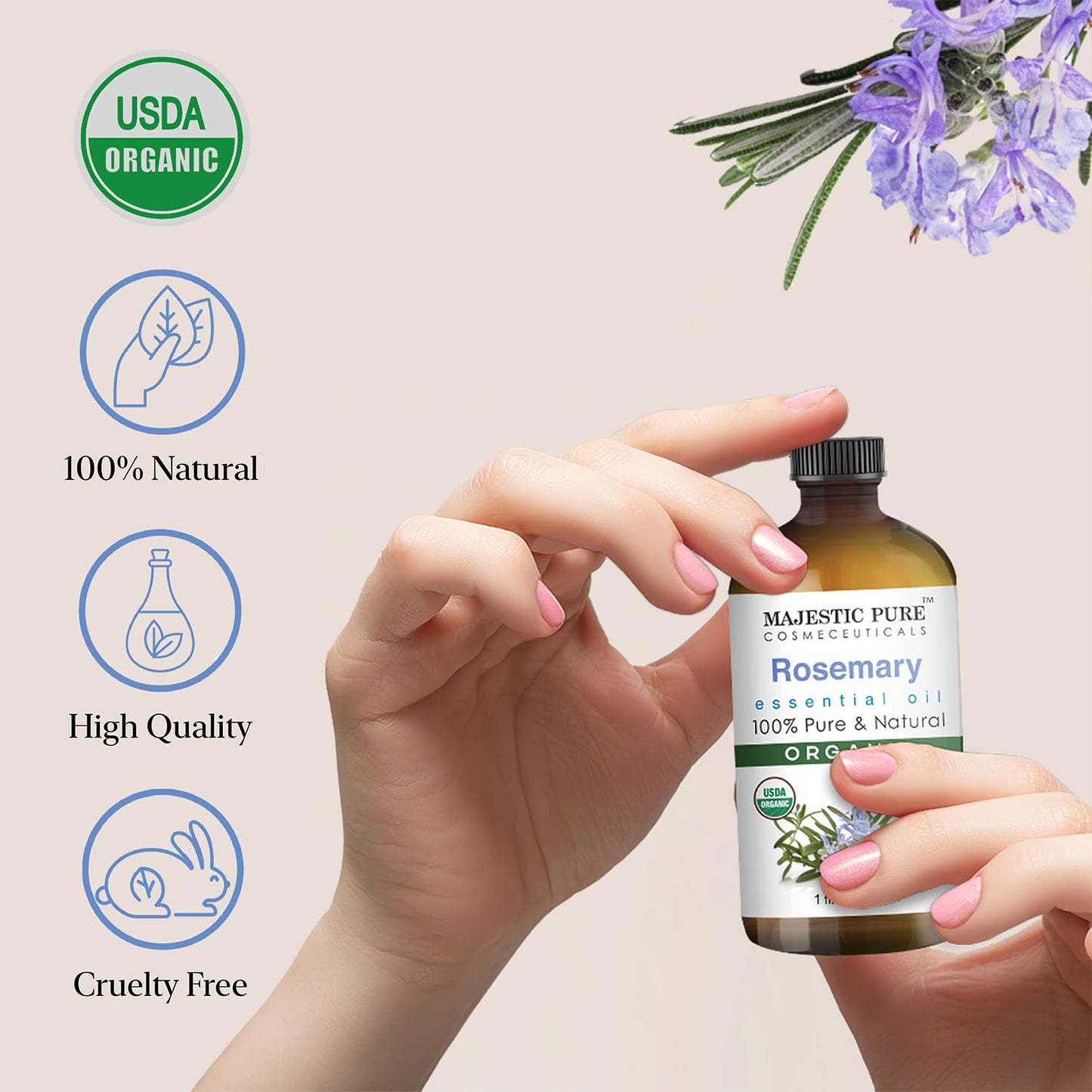 Majestic Pure Organic Rosemary Essential Oil - 100% Pure, 1 fl oz