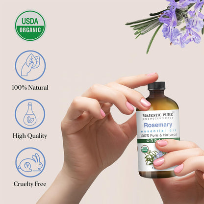 Majestic Pure Organic Rosemary Essential Oil - 100% Pure, 1 fl oz