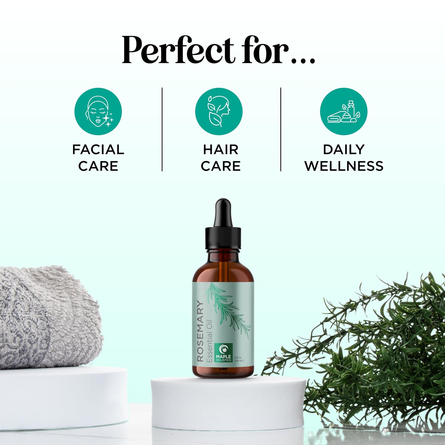 Pure Rosemary Oil for Hair Care – Volumizing Aromatherapy Essential Oil (2oz) | Diffuser, Hair, Skin & Nails