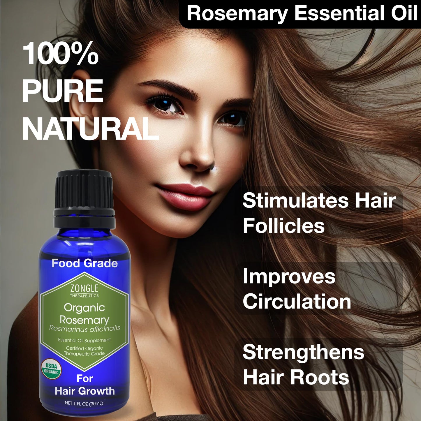 Organic Rosemary Oil – 100% Pure, Food Grade, Edible for Hair Growth | Zongle Therapeutics, 1 OZ