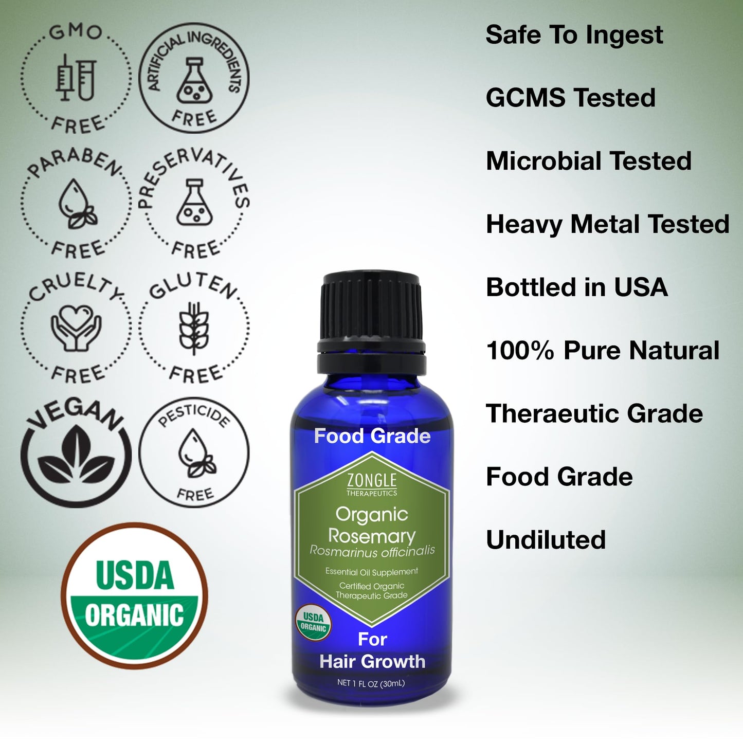Organic Rosemary Oil – 100% Pure, Food Grade, Edible for Hair Growth | Zongle Therapeutics, 1 OZ