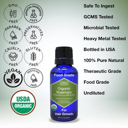 Organic Rosemary Oil – 100% Pure, Food Grade, Edible for Hair Growth | Zongle Therapeutics, 1 OZ