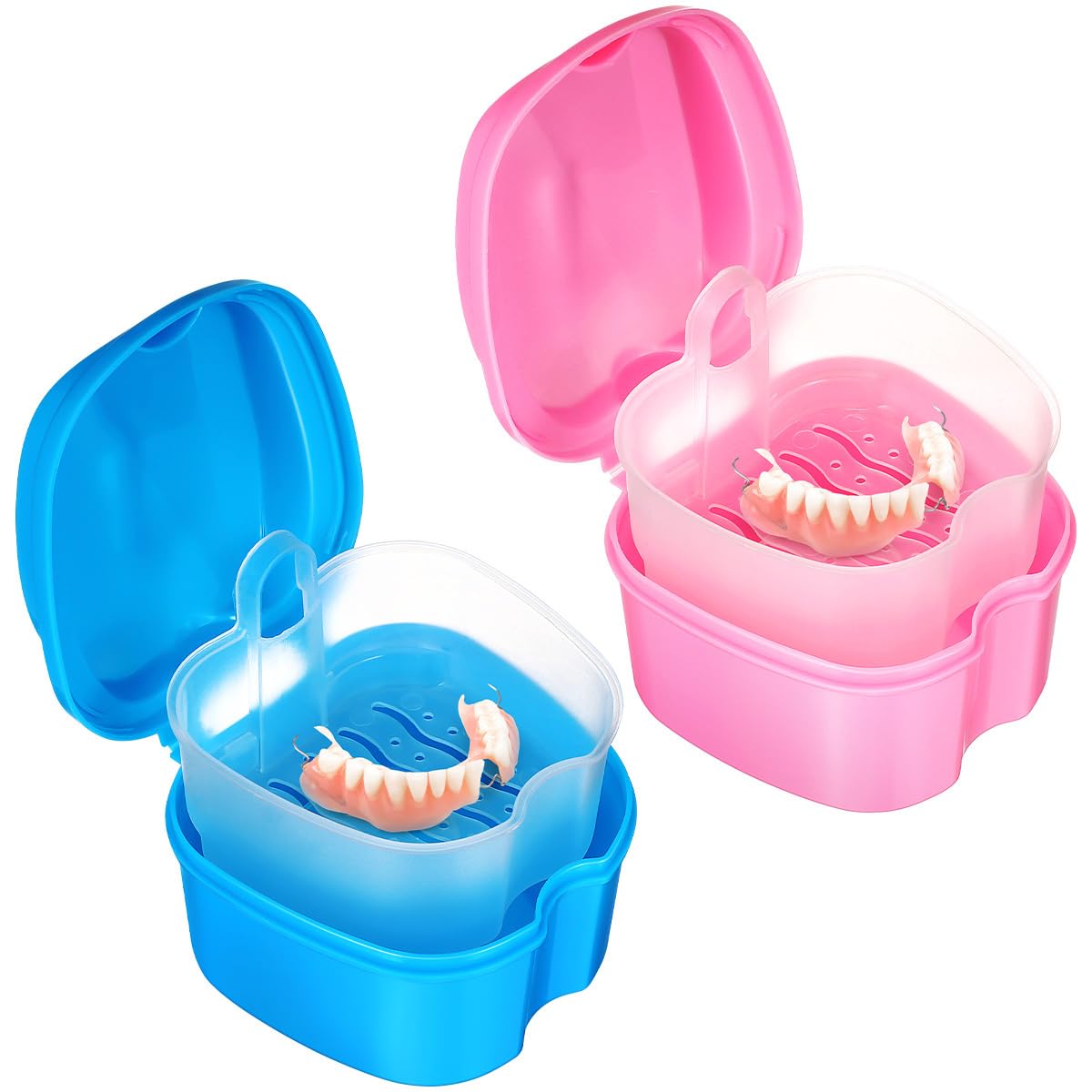 Rosenice Denture Storage Box Set 2 Pack with Strainer Basket | Portable ABS Case