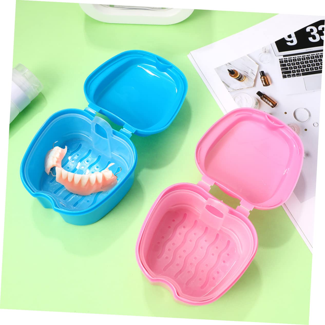 Rosenice Denture Storage Box Set 2 Pack with Strainer Basket | Portable ABS Case