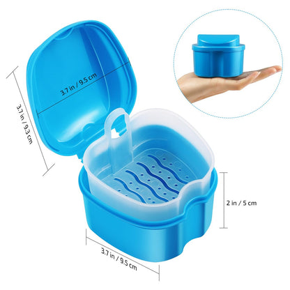 Rosenice Denture Storage Box Set 2 Pack with Strainer Basket | Portable ABS Case