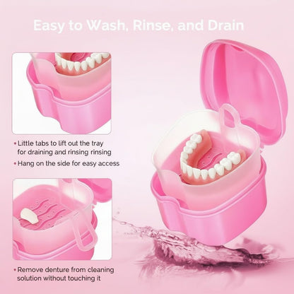 Rosenice Denture Storage Box Set 2 Pack with Strainer Basket | Portable ABS Case