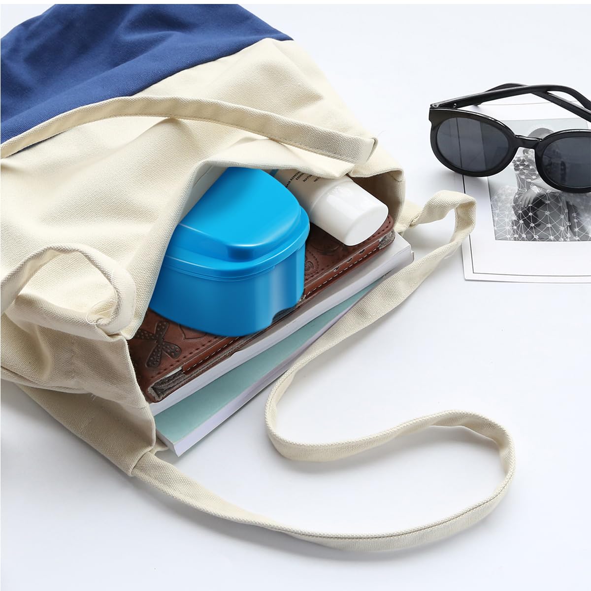 Rosenice Denture Storage Box Set 2 Pack with Strainer Basket | Portable ABS Case