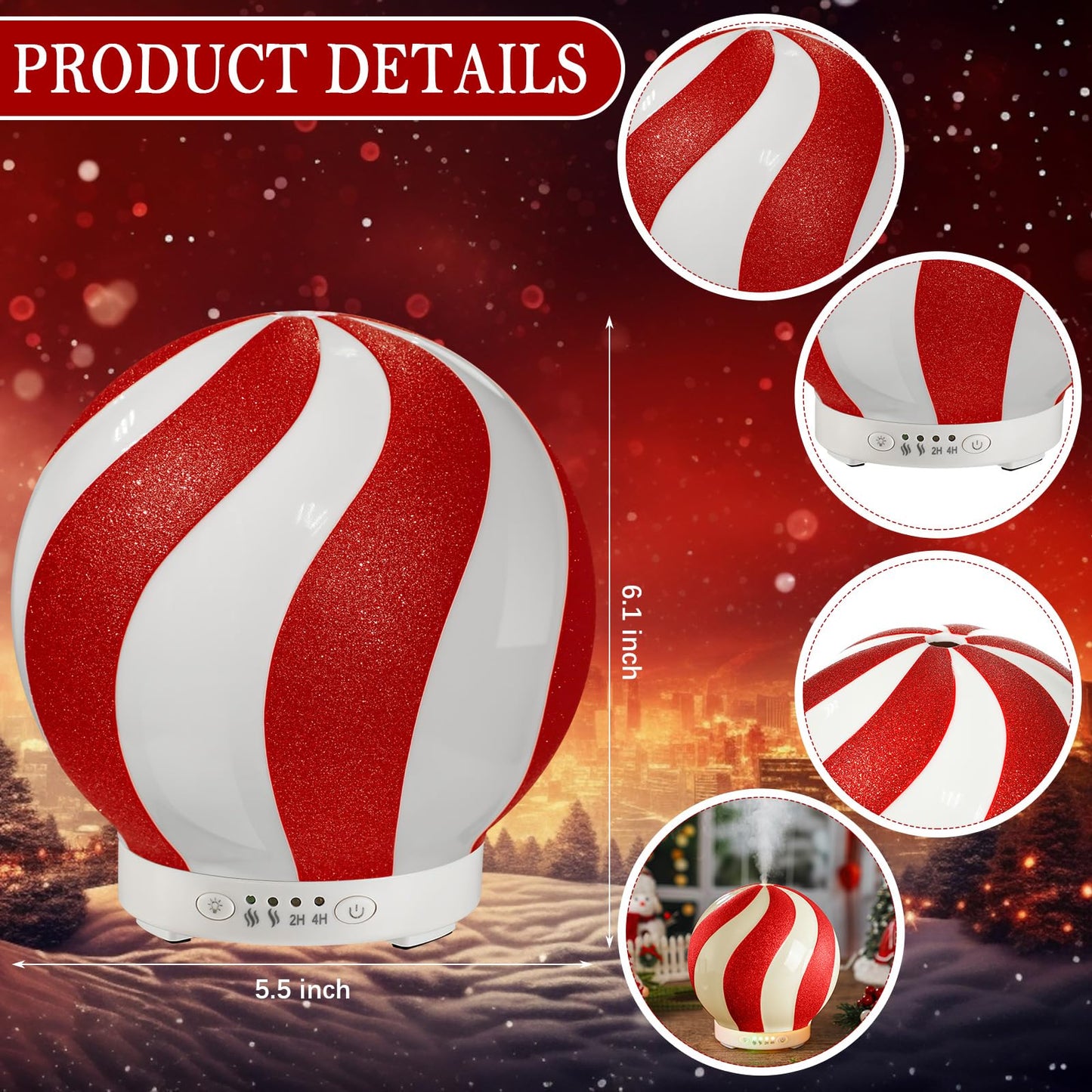 Rossesay Christmas Diffuser 120ml – Candy Cane Ceramic Humidifier