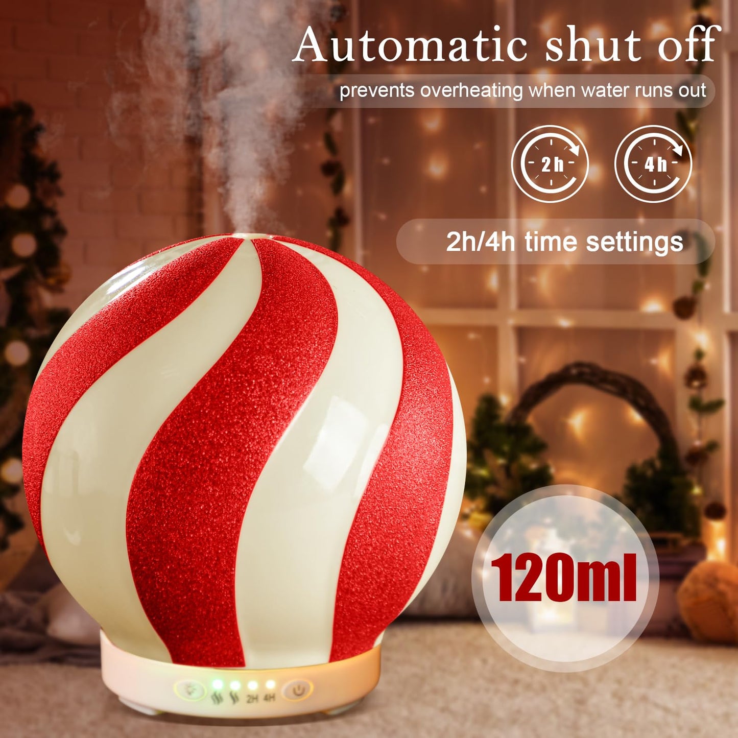 Rossesay Christmas Diffuser 120ml – Candy Cane Ceramic Humidifier