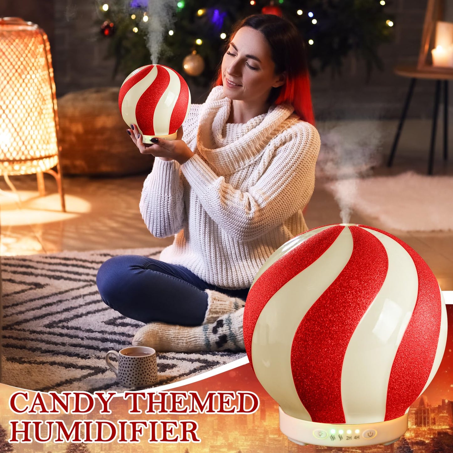 Rossesay Christmas Diffuser 120ml – Candy Cane Ceramic Humidifier