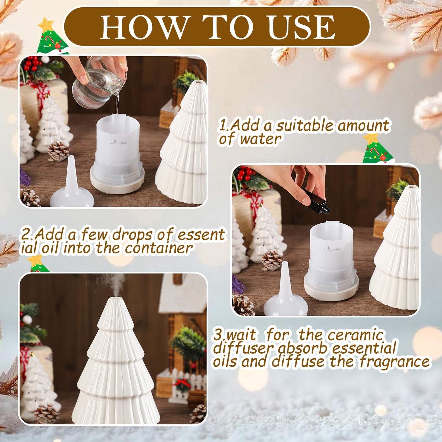 Rossesay Christmas Essential Oil Diffuser – Ceramic 120ml White Christmas Tree