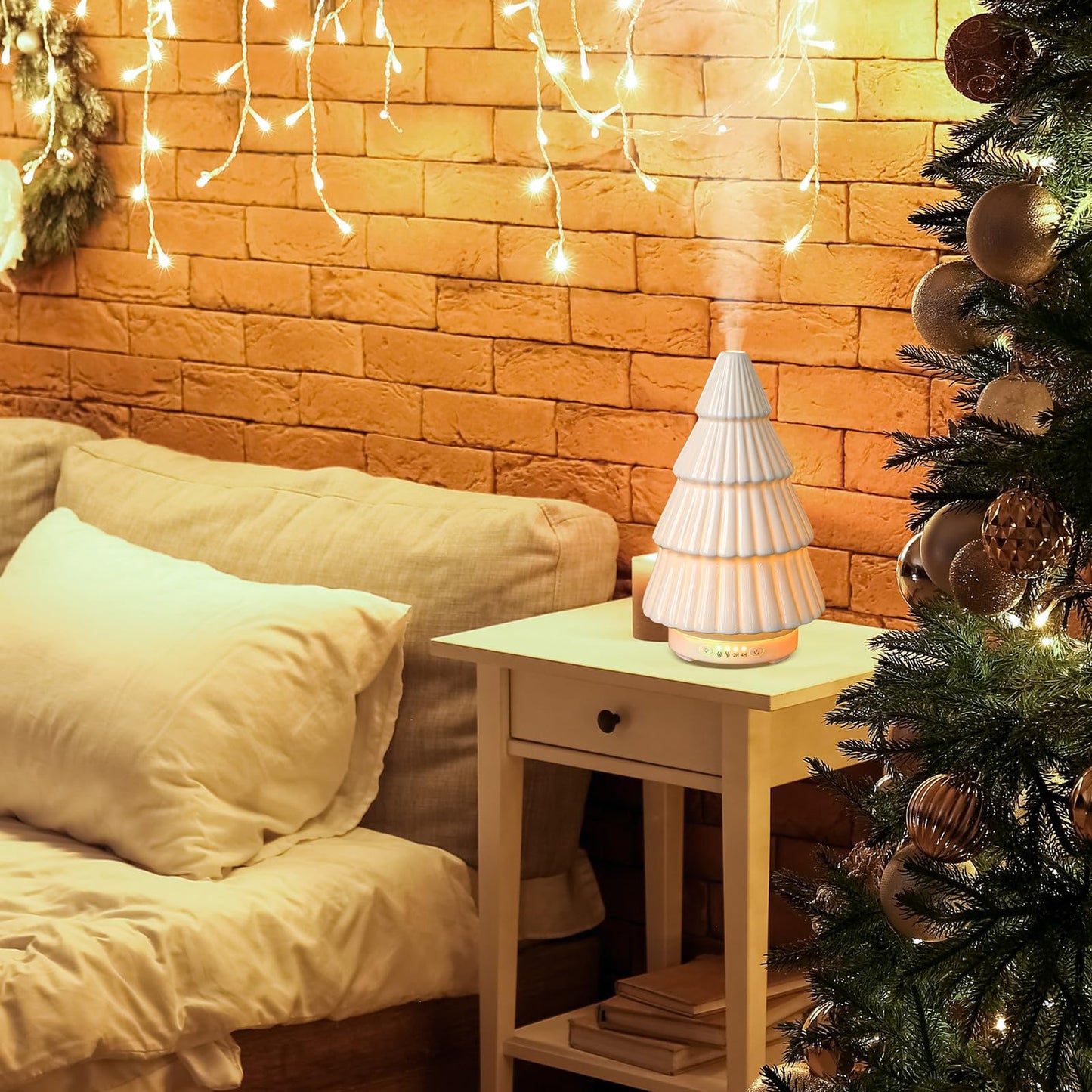 Rossesay Christmas Essential Oil Diffuser – Ceramic 120ml White Christmas Tree