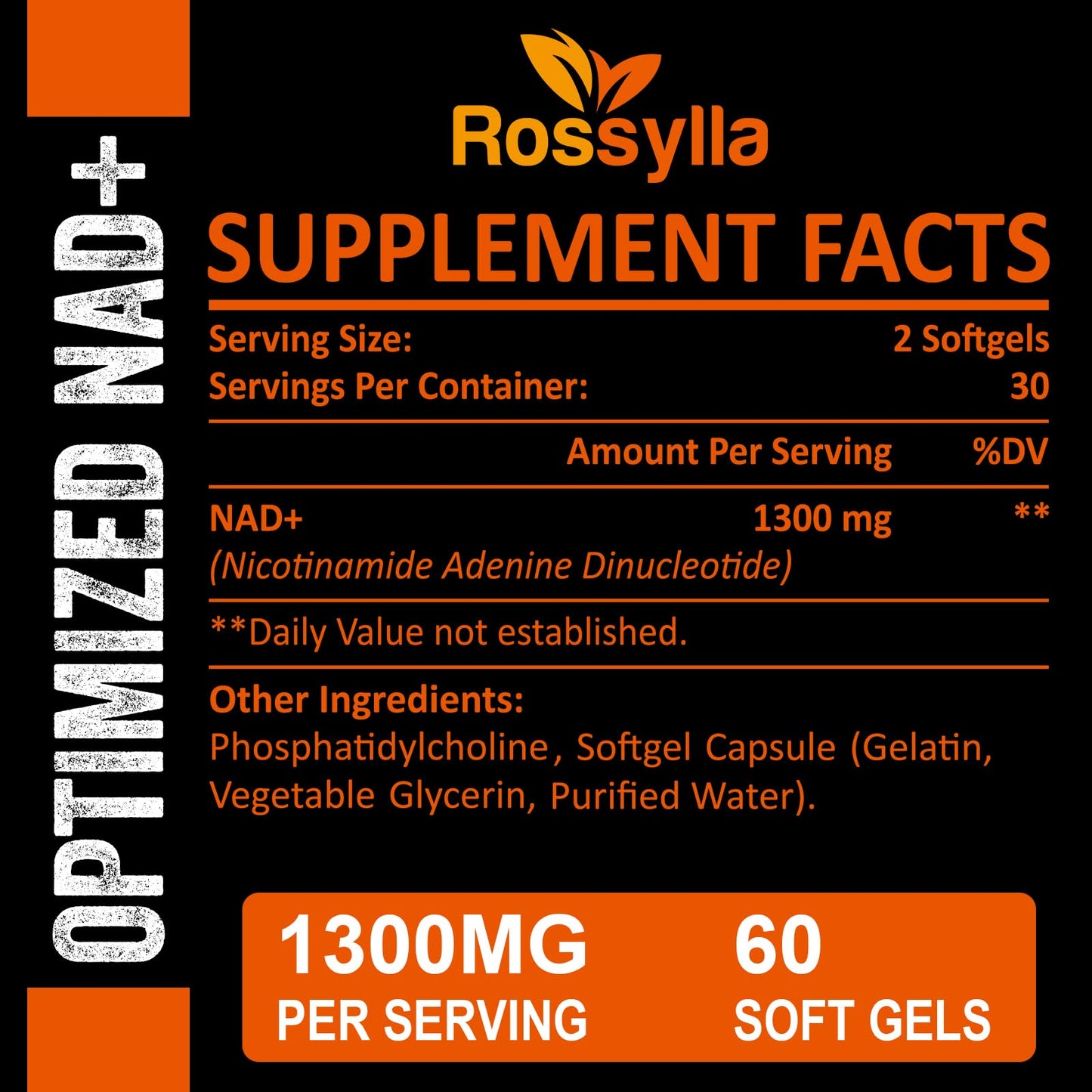 Rossylla 1300 mg Liposomal NAD+ Supplement | Highest Absorption | 120 Count
