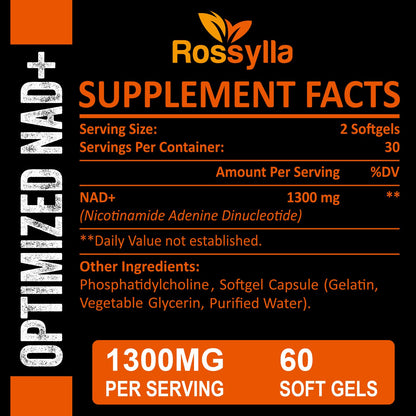 Rossylla 1300 mg Liposomal NAD+ Supplement | Highest Absorption | 120 Count