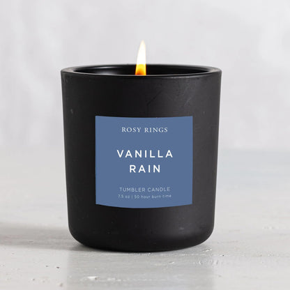 Rosy Rings Vanilla Rain Matte Black Glass Tumbler Candle | 50 Hr Burn Time, Luxury Home Fragrance Gift