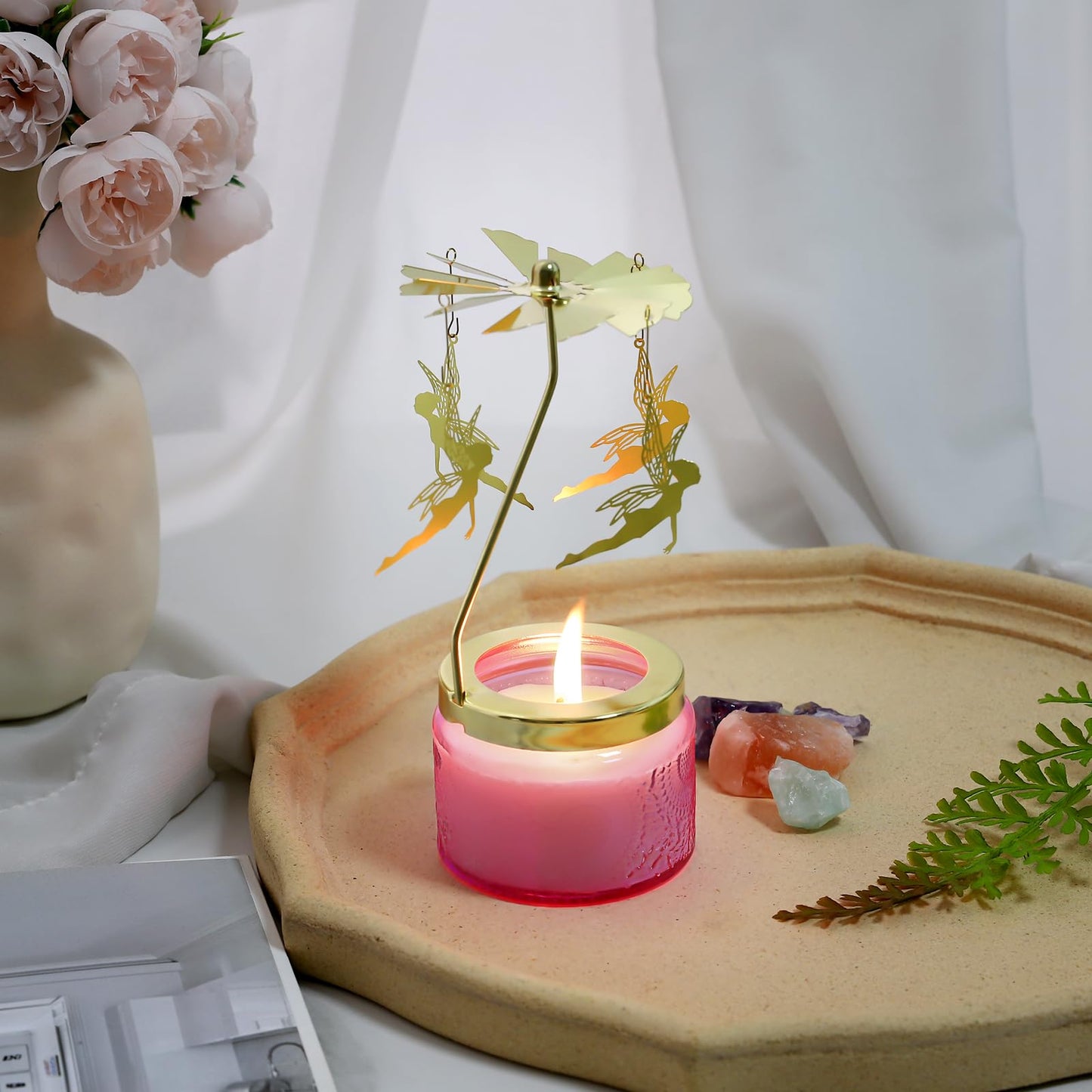 Rotatable Candle - Vanilla Cream Scented Gift for Women (Pink Butterfly)