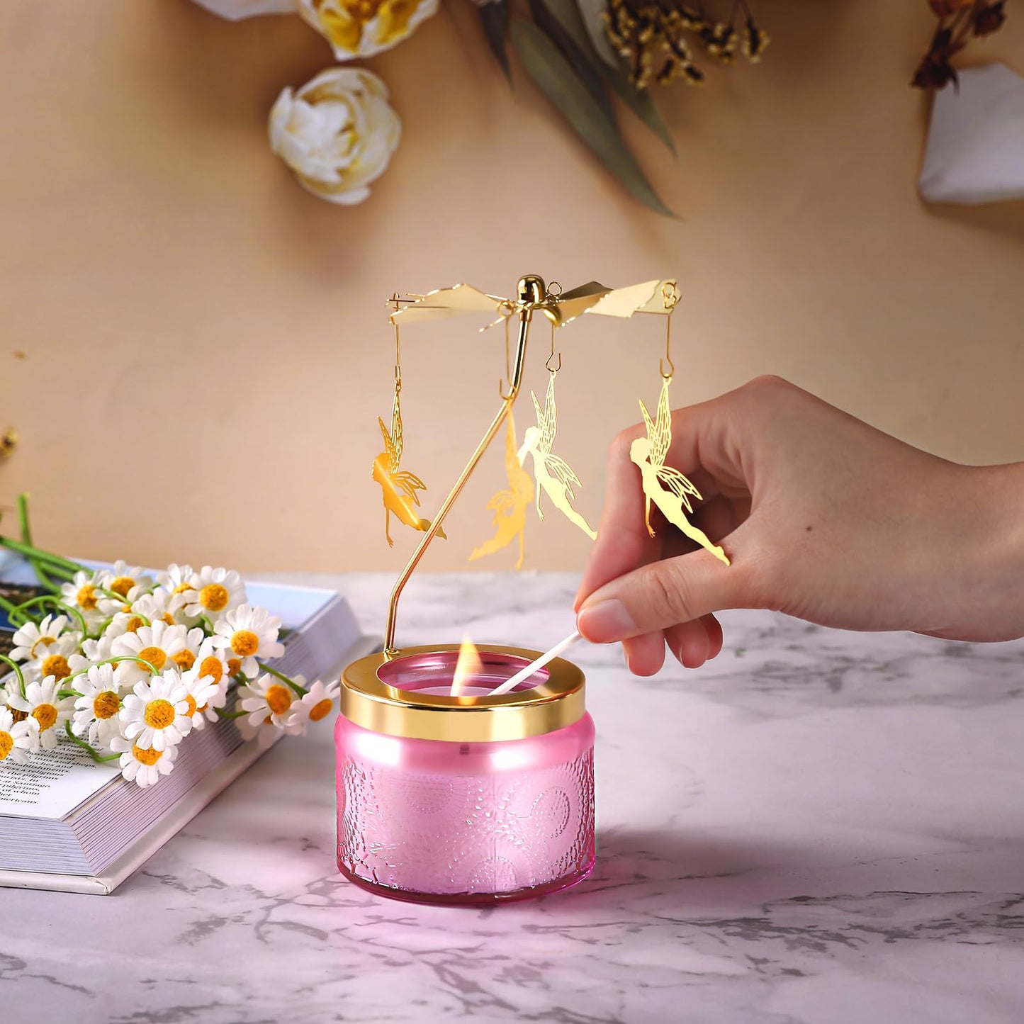 Rotatable Candle - Vanilla Cream Scented Gift for Women (Pink Butterfly)