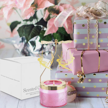 Rotatable Candle - Vanilla Cream Scented Gift for Women (Pink Butterfly)