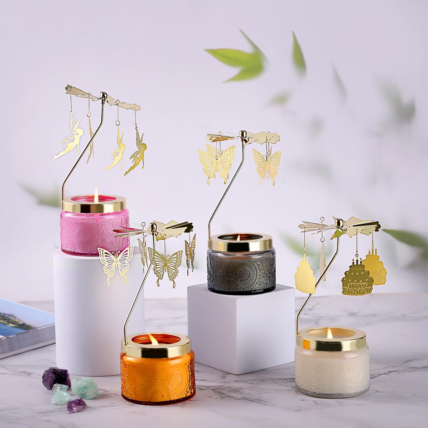 Rotatable Candle - Vanilla Cream Scented Gift for Women (Pink Butterfly)