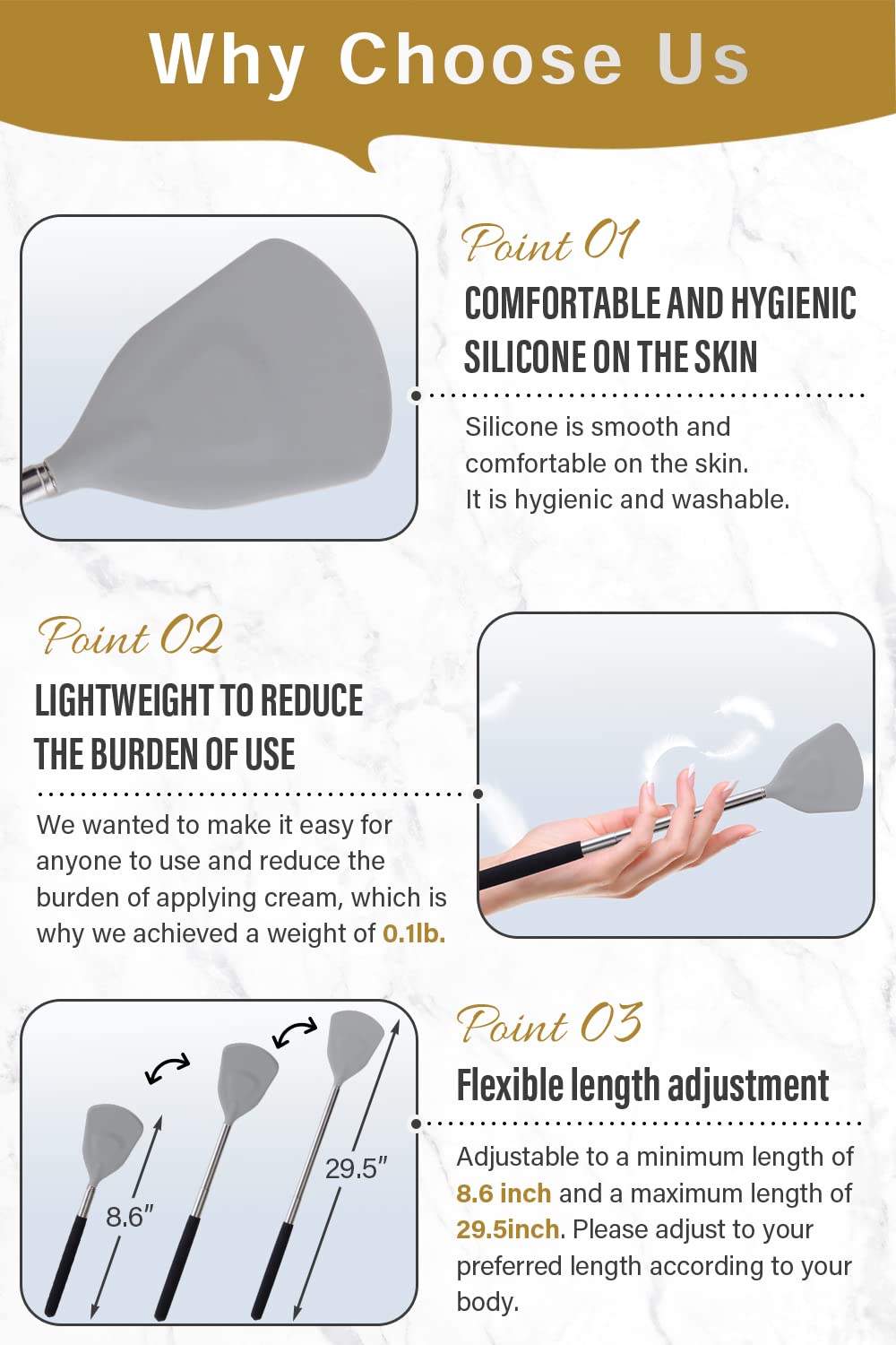 ROUNDS Cream Applicator Back Telescopic Stick – Easy Reach for Lotion, Ointment & Sunscreen