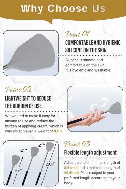ROUNDS Cream Applicator Back Telescopic Stick – Easy Reach for Lotion, Ointment & Sunscreen