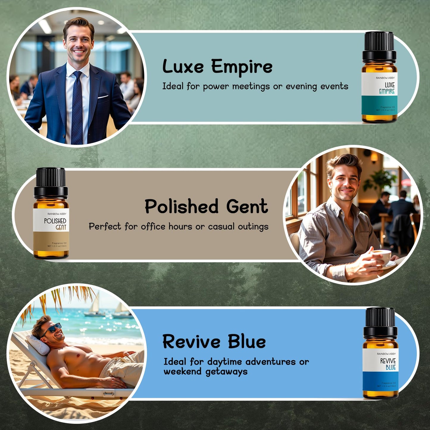 RAINBOW ABBY Cologne Oils for Men – 6 Fragrance Oils Kit for Diffuser