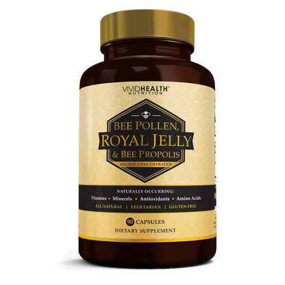 Vivid Health Nutrition Royal Jelly & Bee Pollen Capsules - High Potency, 90 Count