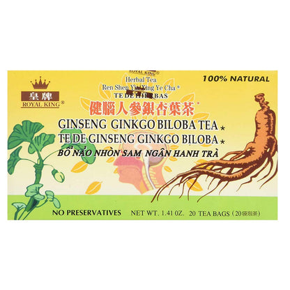 Royal King Ginseng Ginkgo Biloba Tea (20 Tea Bags) - 3 Box Pack
