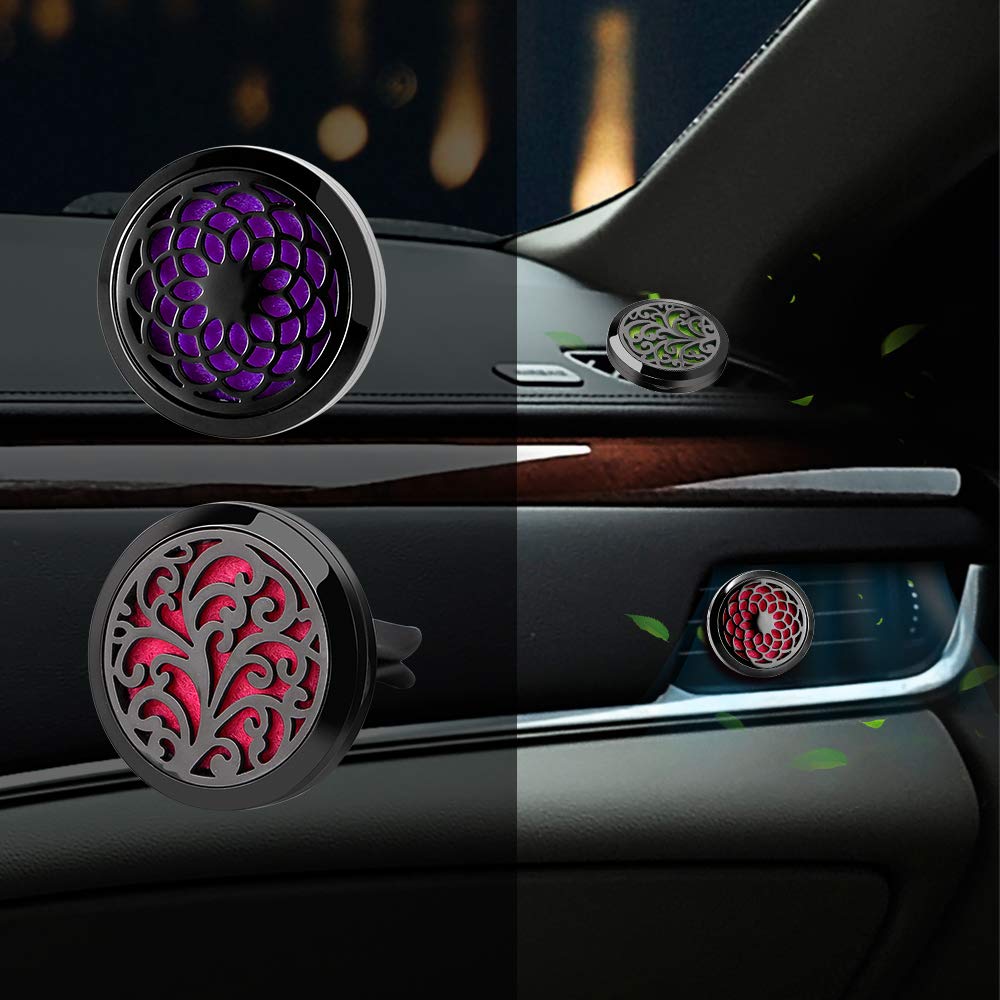 RoyAroma Car Vent Clip Diffusers – 2x30mm Black, 12 Felt Pads