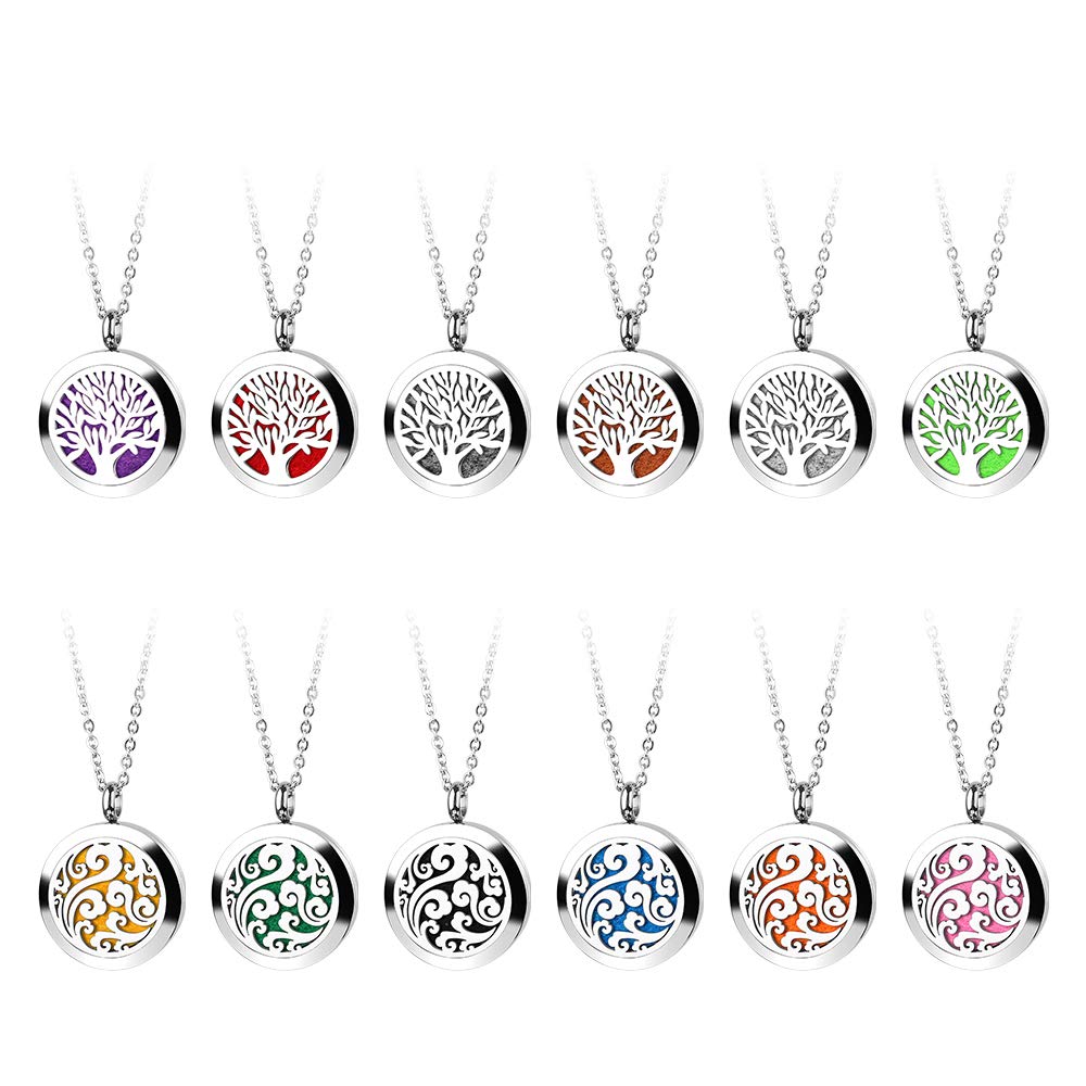 RoyAroma 2PCS Aromatherapy Diffuser Necklace - Two Pendant Patterns, 23.6-inch Adjustable Stainless Steel Chain