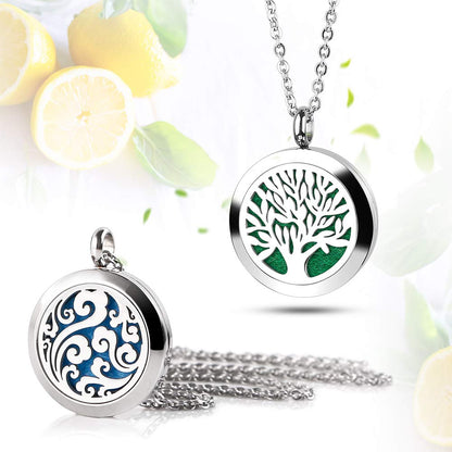 RoyAroma 2PCS Aromatherapy Diffuser Necklace - Two Pendant Patterns, 23.6-inch Adjustable Stainless Steel Chain