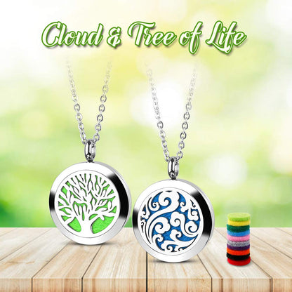 RoyAroma 2PCS Aromatherapy Diffuser Necklace - Two Pendant Patterns, 23.6-inch Adjustable Stainless Steel Chain