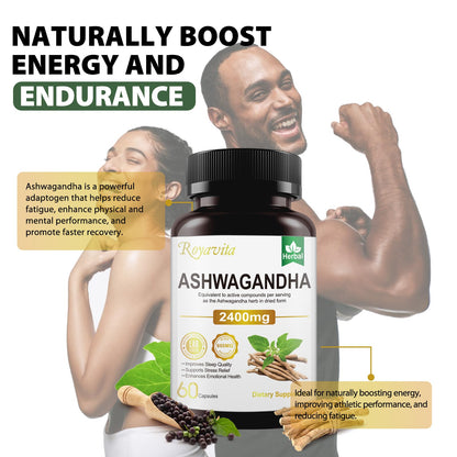 Royavita Ashwagandha 2400mg Organic with Black Pepper, B6 & B12 – 60 Capsules