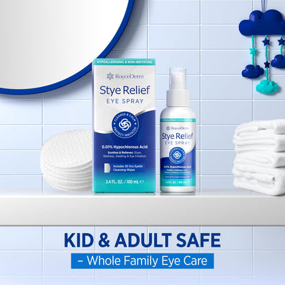 Roycederm Stye Eye Treatment Relief Spray – Hypochlorous Acid Mist for Dry Eyelids & Makeup Removal