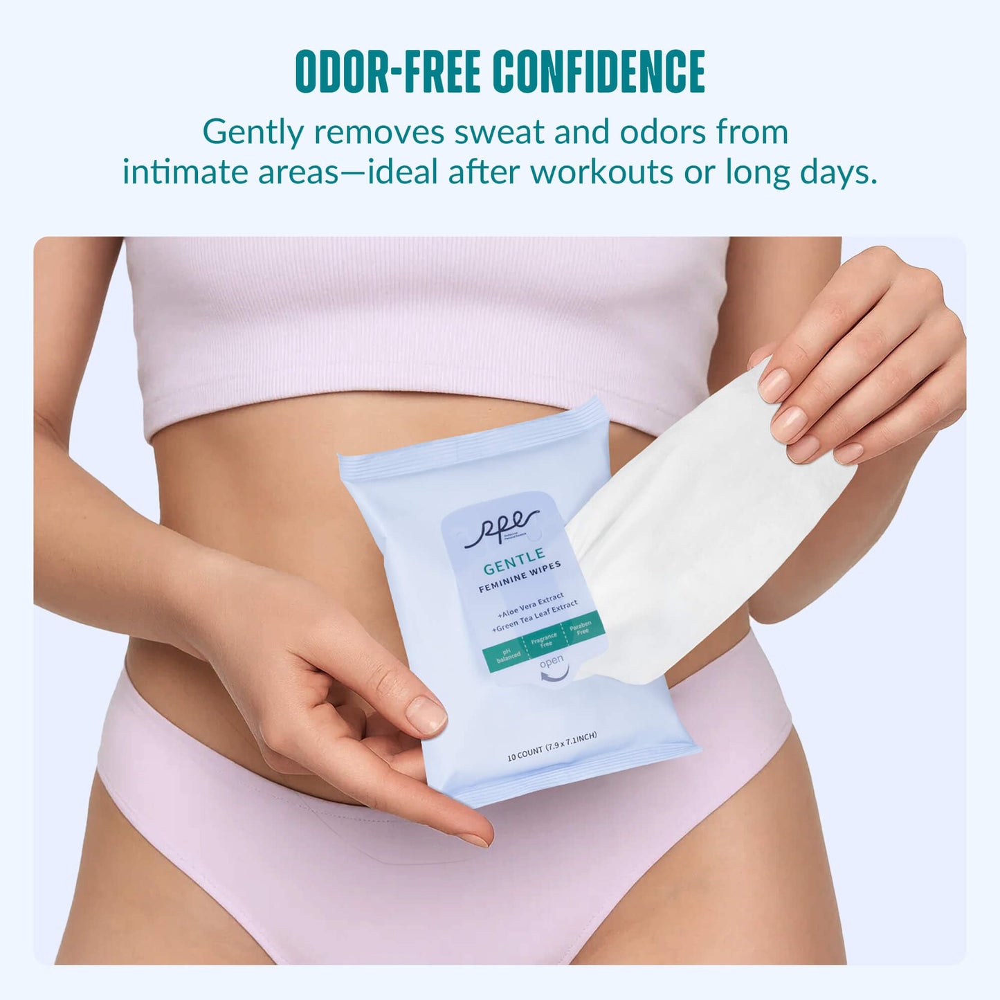 RPE Life Large Feminine Wipes – pH Balanced, Unscented, Flushable (10ct x 4)