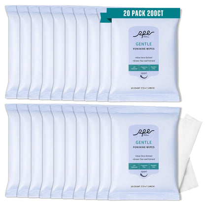 RPE Life Large Feminine Wipes – pH-Balanced, Fragrance-Free, Flushable (10ct x 20 Pack)