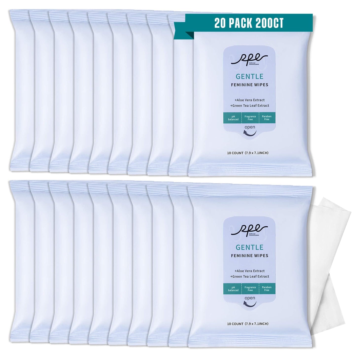 RPE Life Large Feminine Wipes – pH-Balanced, Fragrance-Free, Flushable (10ct x 20 Pack)