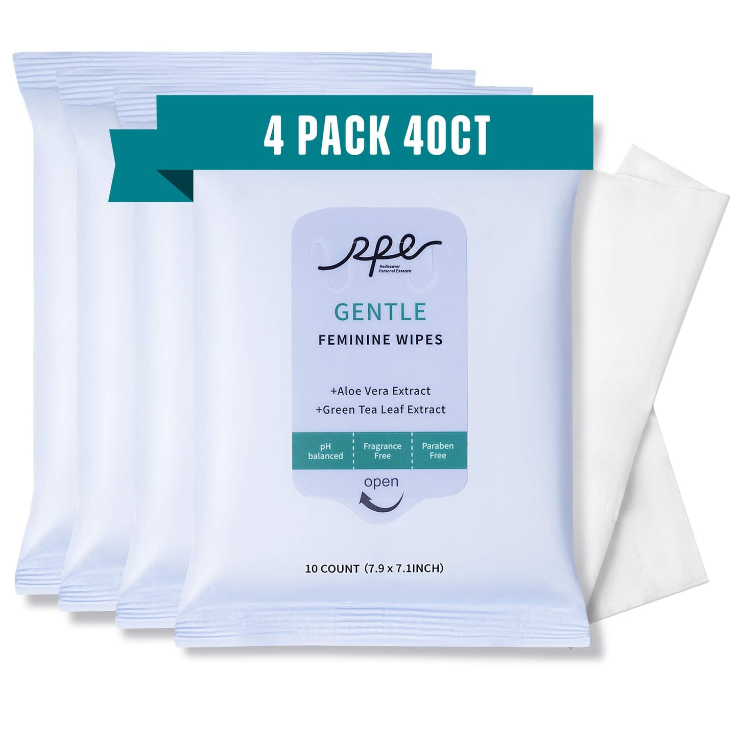 RPE Life Large Feminine Wipes – pH Balanced, Unscented, Flushable (10ct x 4)