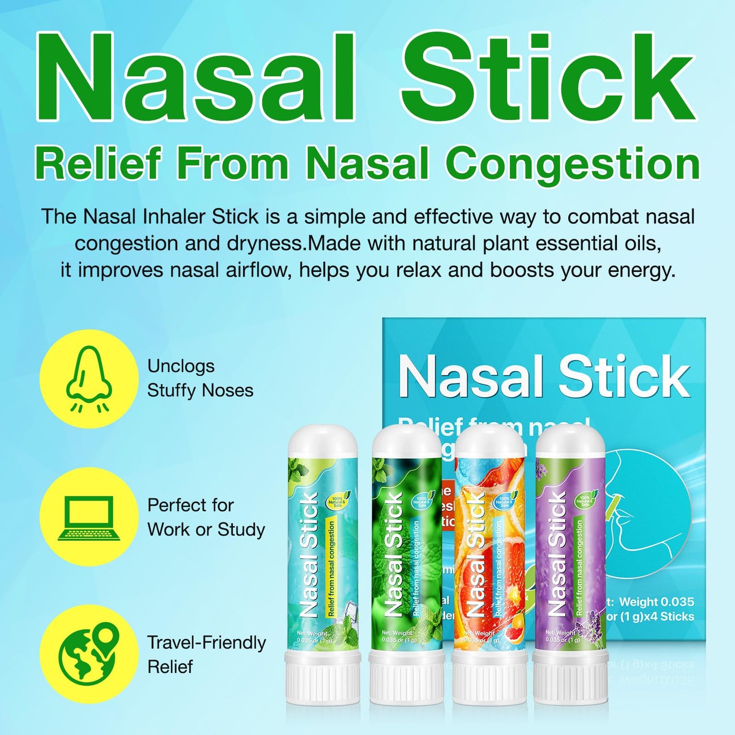 Ruduwu 4 Pack Nasal Stick | Natural Inhaler for Quick Refresh & Relaxation