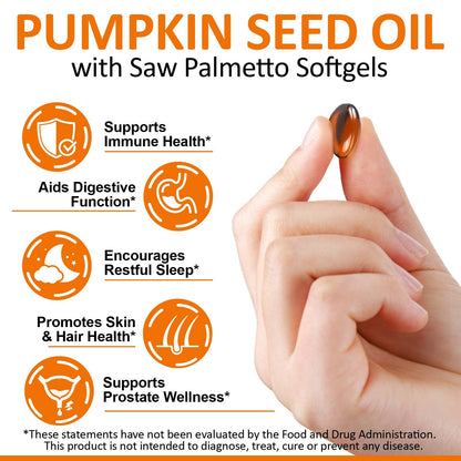 Ruduwu 300Pcs Pumpkin Seed Oil Capsules — 2-in-1 Saw Palmetto for Hair & Skin (Cold-Pressed, Non-GMO, Gluten Free)