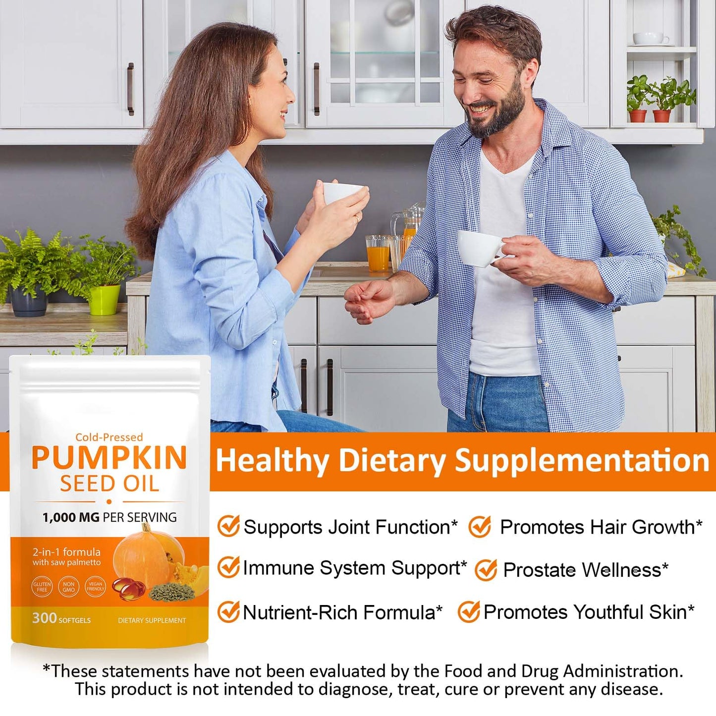 Ruduwu 300Pcs Pumpkin Seed Oil Capsules — 2-in-1 Saw Palmetto for Hair & Skin (Cold-Pressed, Non-GMO, Gluten Free)