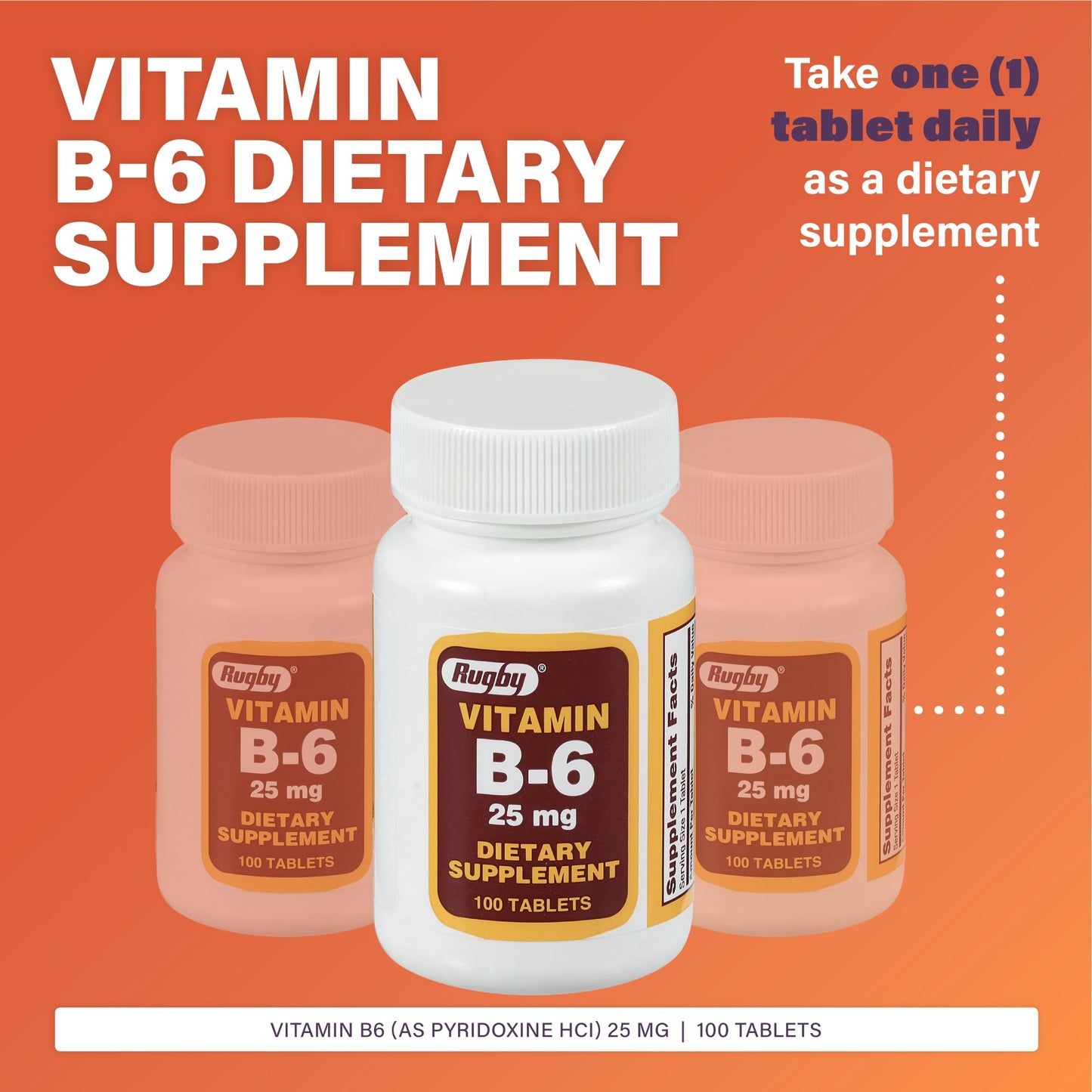 Rugby Vitamin B-6 Tablets 25mg – Dietary Supplement, 100 Count (1 Pack)