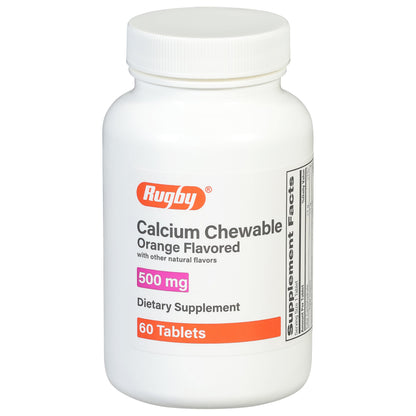 Rugby 500mg Calcium Chewable Tablets - Orange Flavor - 60 Count (1 Pack) | Dietary Supplement